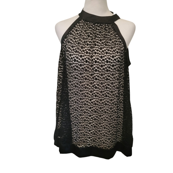 Nicole Miller Layered Sleeveless Blouse Black/Ivory sz S - Picture 1 of 4